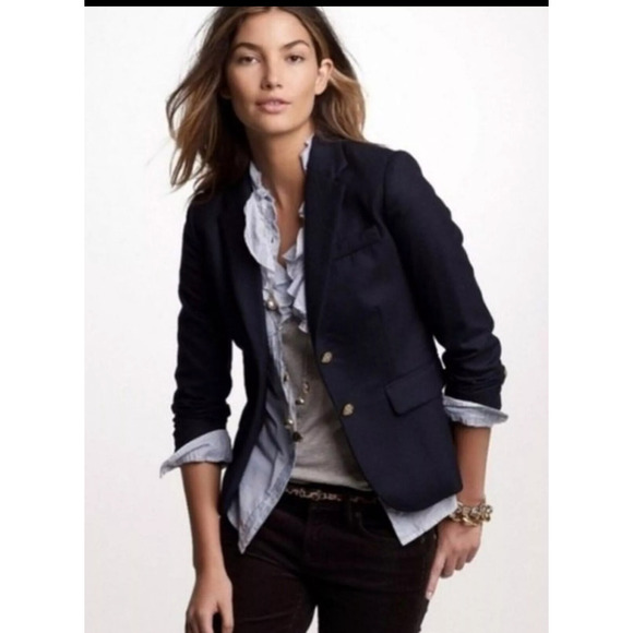 J. Crew Navy Wool Schoolboy Gold Crest Button Blazer - Picture 1 of 12